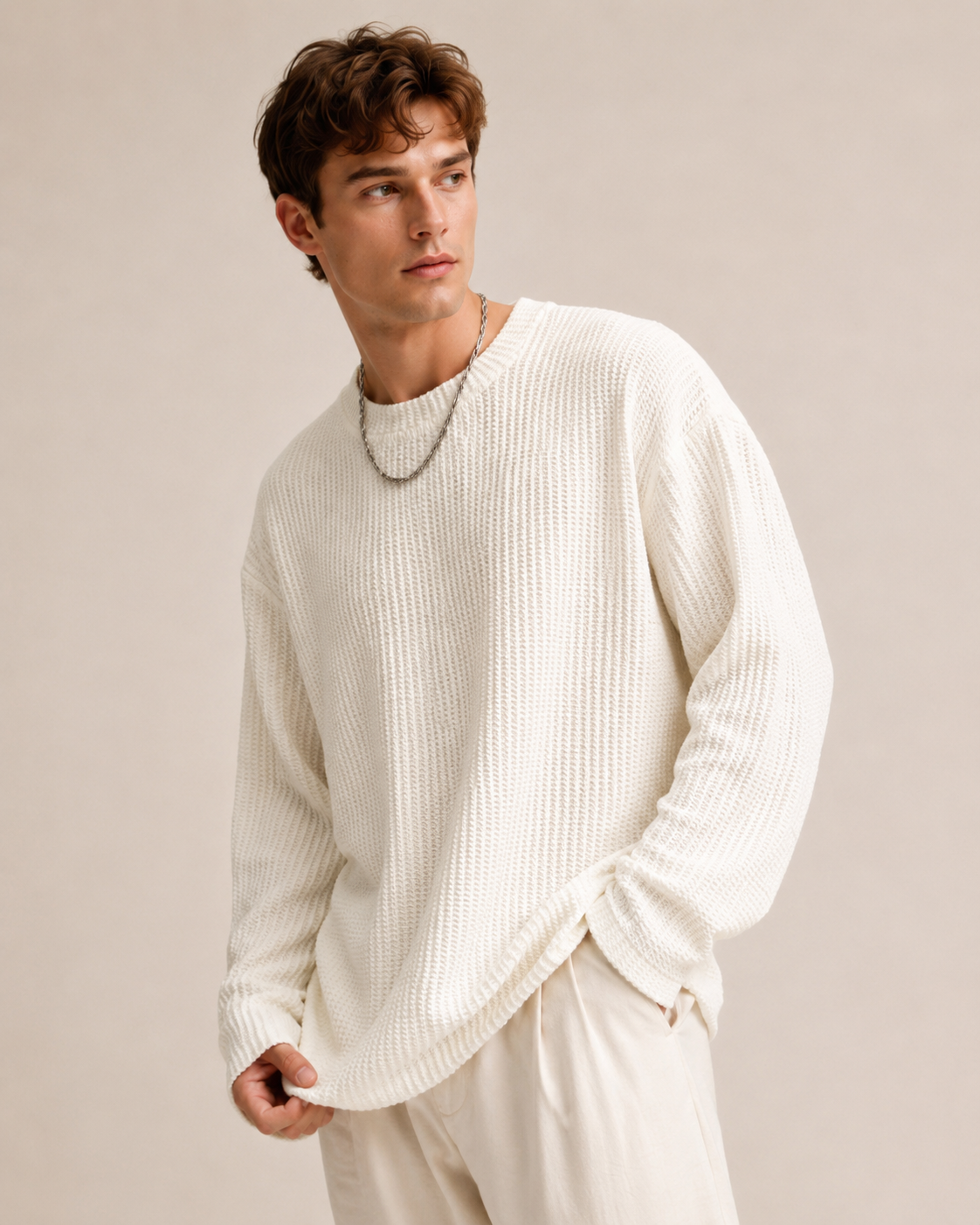 Pull à coupe décontractée avec texture gaufrée