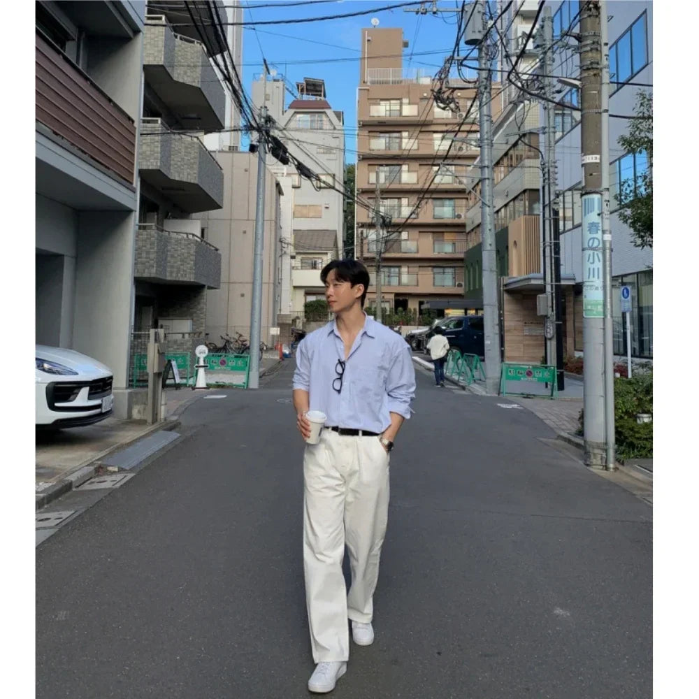Camicia da uomo oversize a righe con maniche lunghe