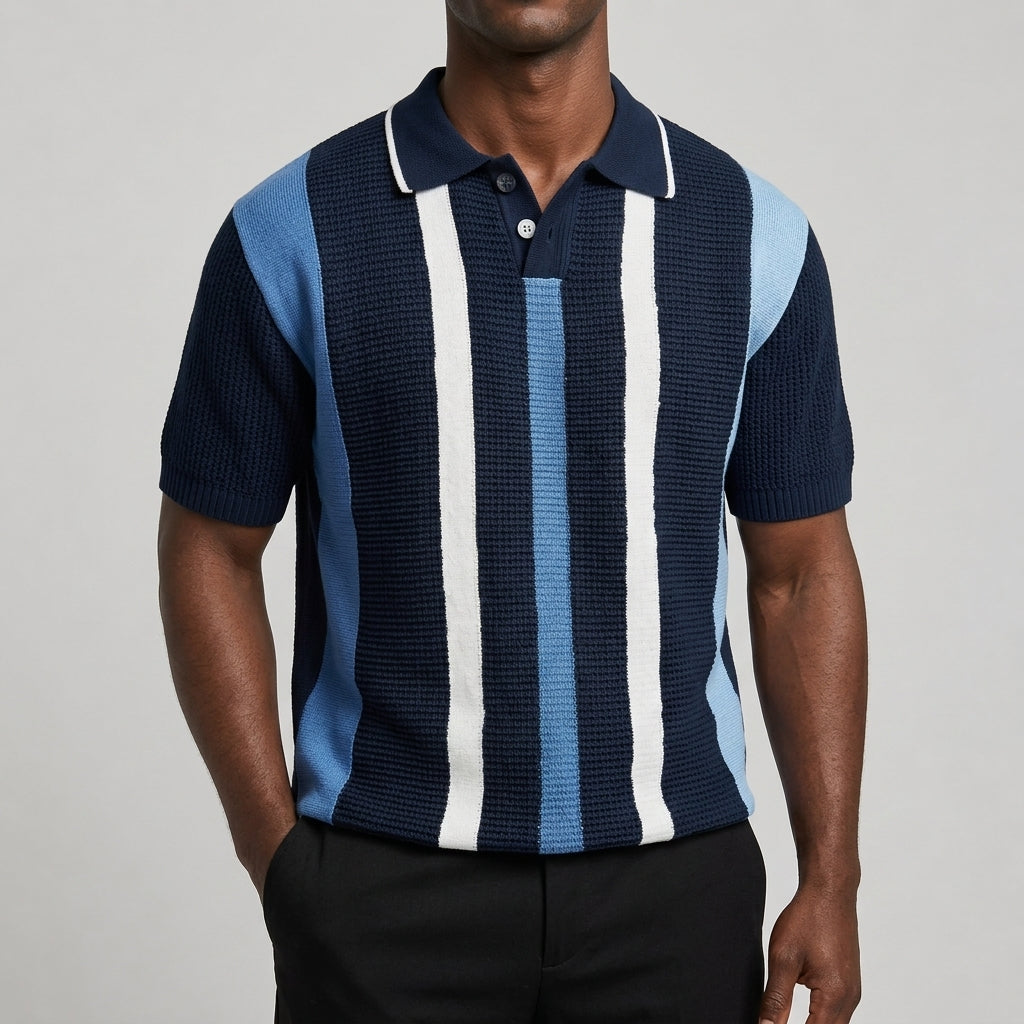 Striped V Neck Polo Shirt