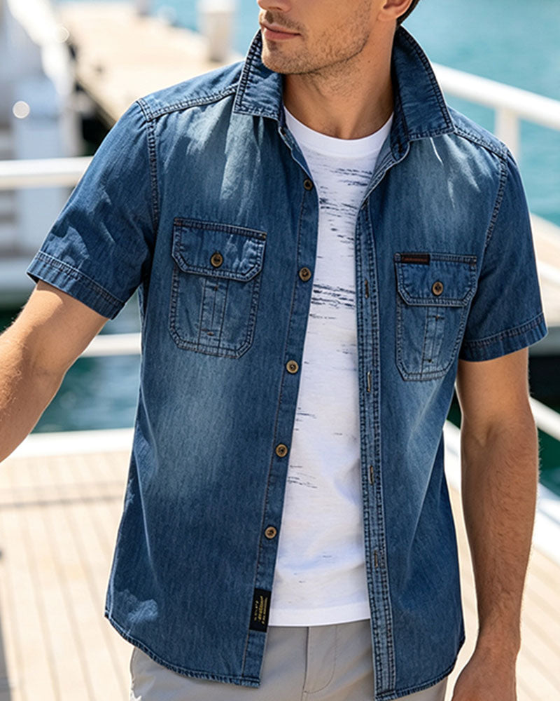 Men's Short-Sleeve Denim Shirt