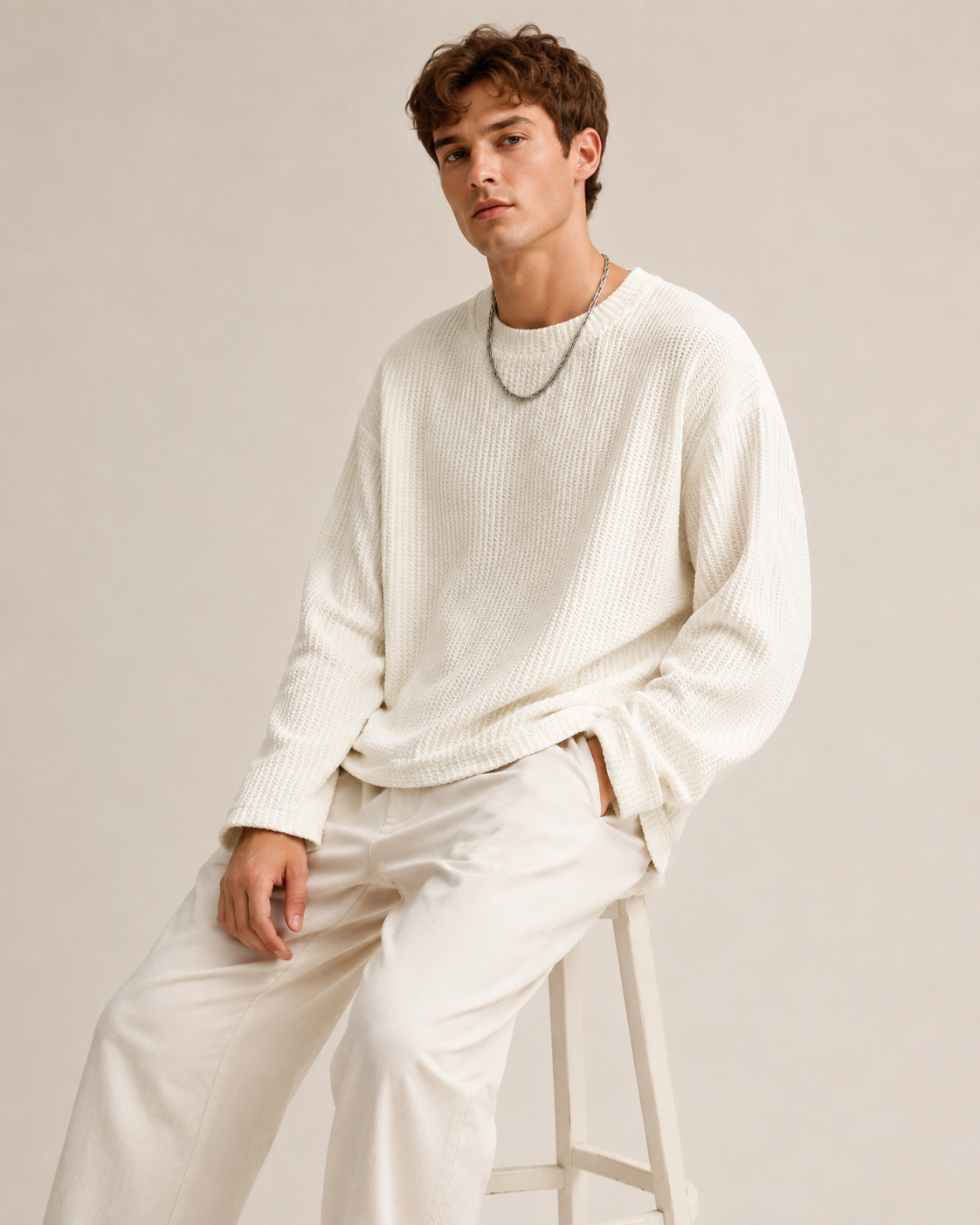 Pull à coupe décontractée avec texture gaufrée