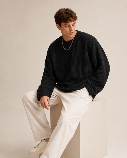 Pull à coupe décontractée avec texture gaufrée