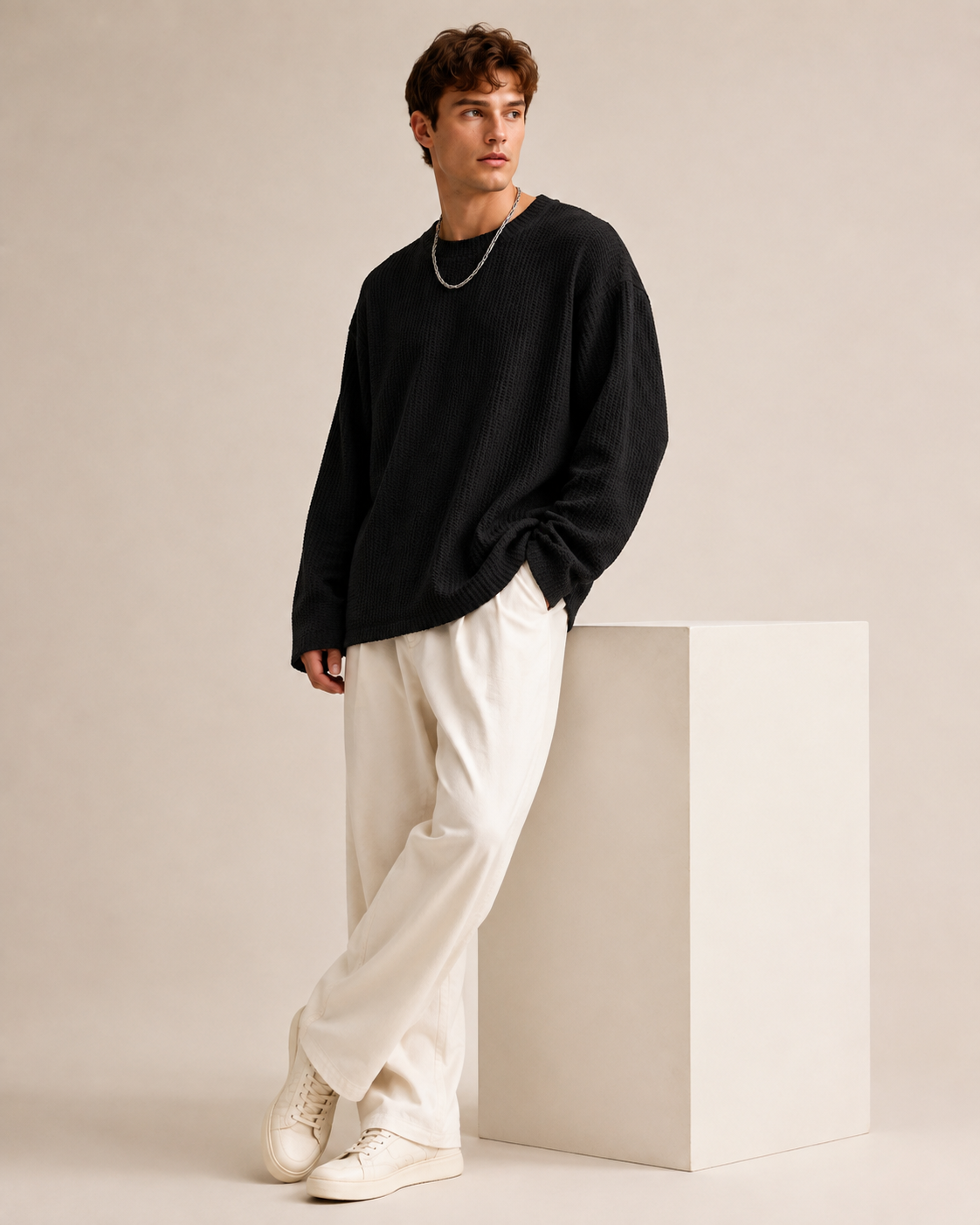 Pull à coupe décontractée avec texture gaufrée