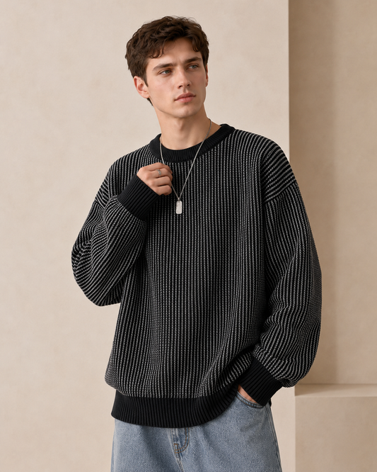 Maglione girocollo a righe con texture