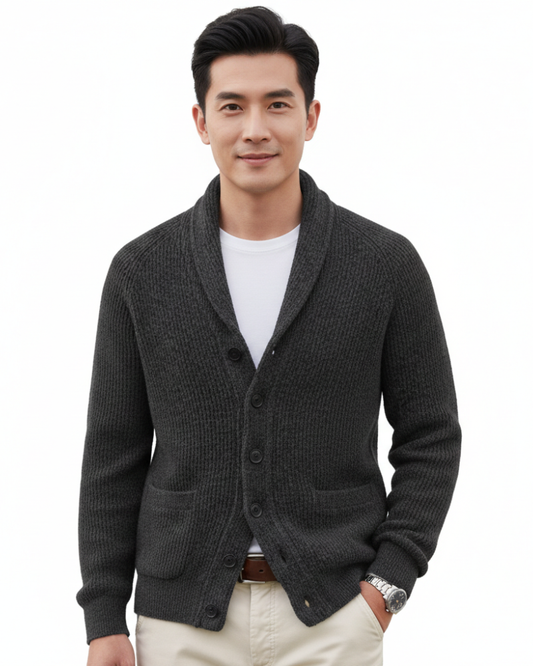 Men's Striped Wool V-Neck Cardigan With Pockets
