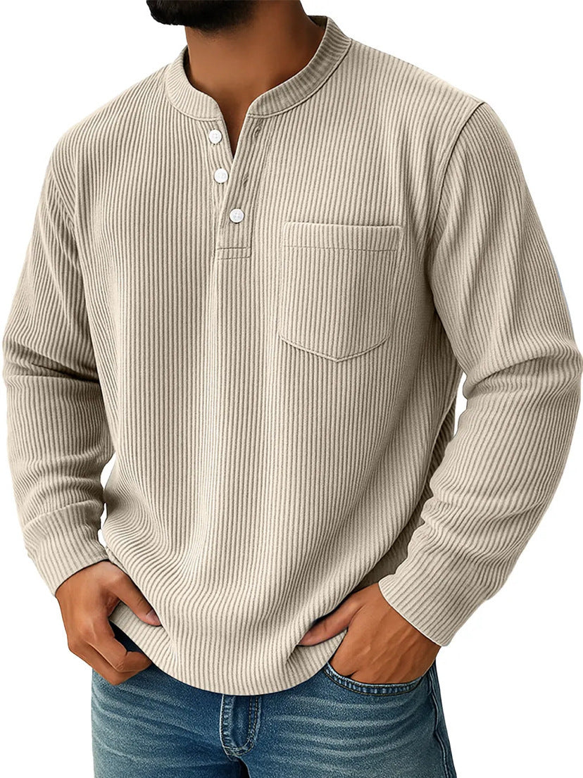 Herren-Henleyshirt aus Waffelstrick mit Brusttasche