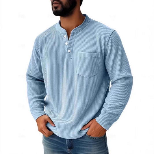 Maglia Henley da uomo in tessuto waffle con taschino sul petto