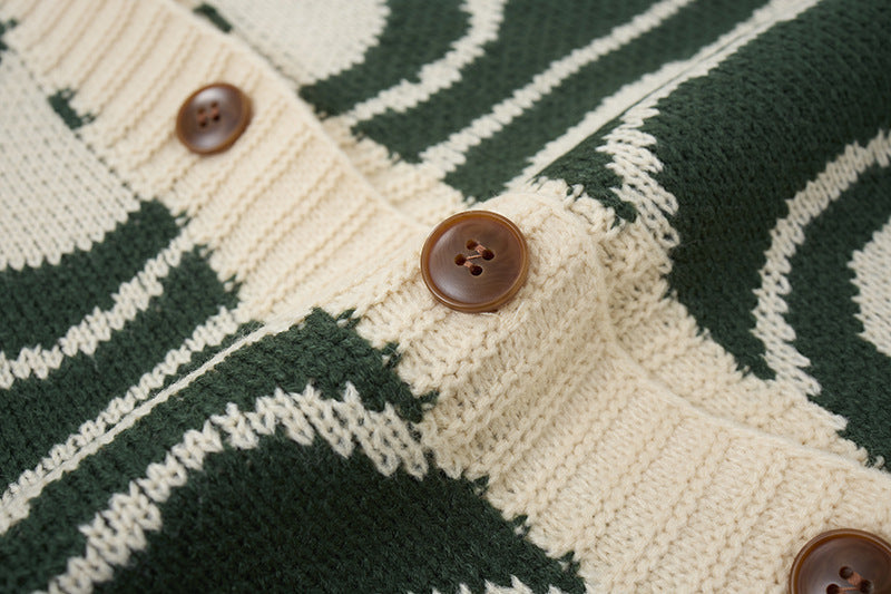 Unisex oversized cardigan i strik med abstrakt hvirvelmønster