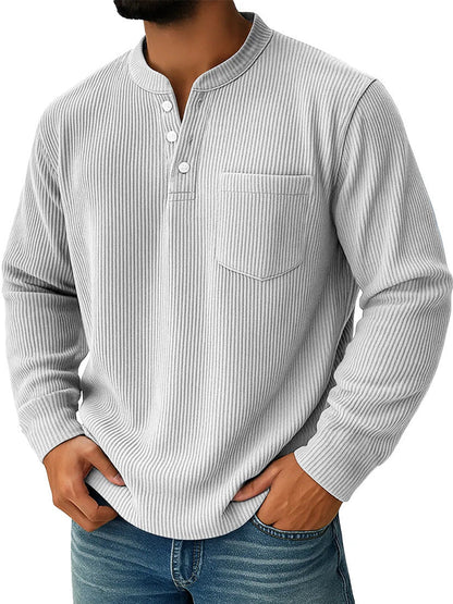 Herren-Henleyshirt aus Waffelstrick mit Brusttasche