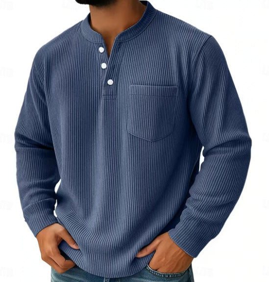 Herren-Henleyshirt aus Waffelstrick mit Brusttasche