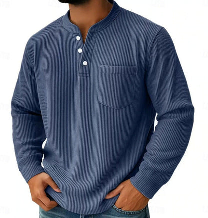 Herren-Henleyshirt aus Waffelstrick mit Brusttasche