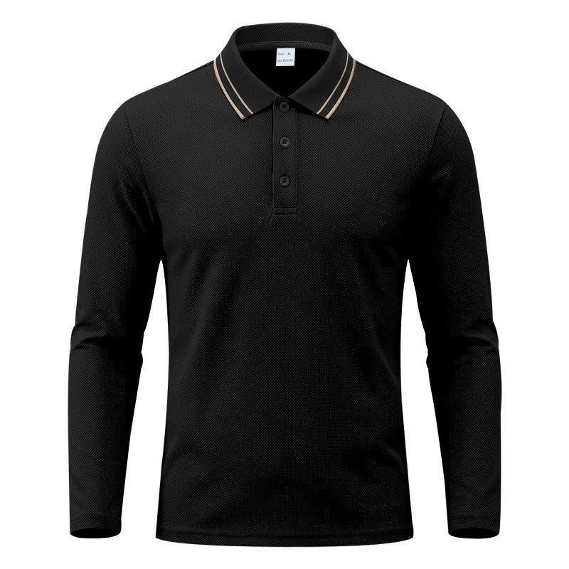 Polo homme à manches longues en piqué, avec col contrastant