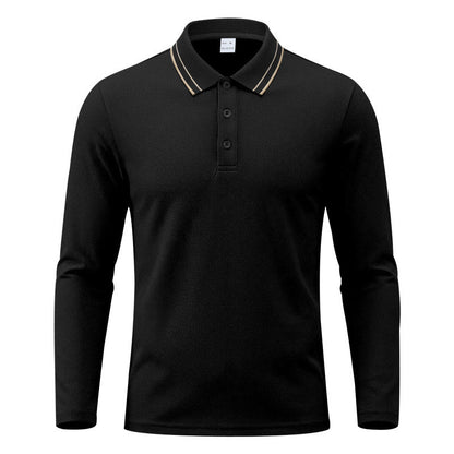 Polo homme à manches longues en piqué, avec col contrastant
