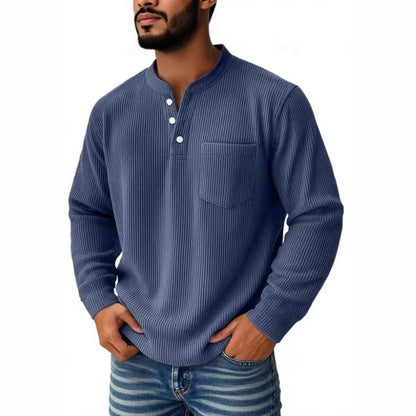 Herren-Henleyshirt aus Waffelstrick mit Brusttasche