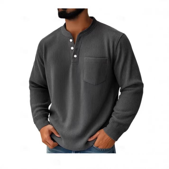 Herren-Henleyshirt aus Waffelstrick mit Brusttasche