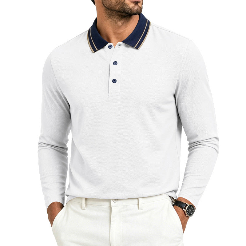 Polo homme à manches longues en piqué, avec col contrastant