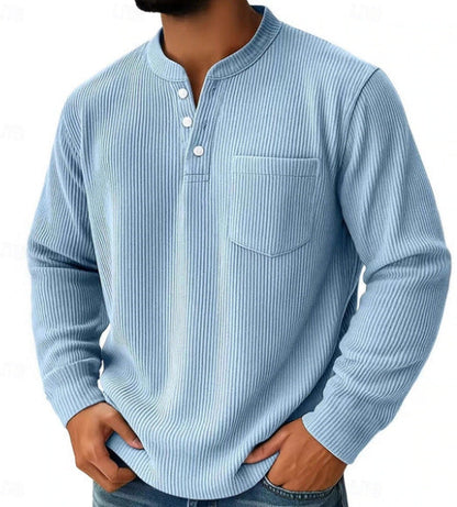 Herren-Henleyshirt aus Waffelstrick mit Brusttasche