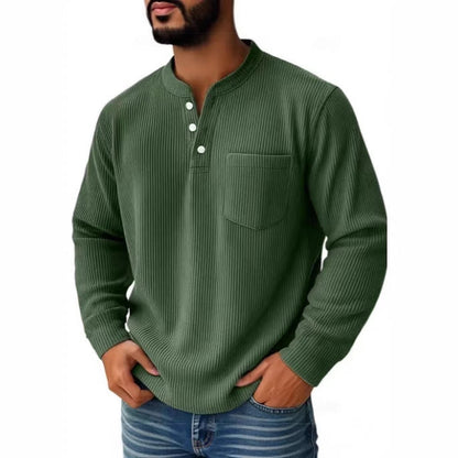 Herren-Henleyshirt aus Waffelstrick mit Brusttasche