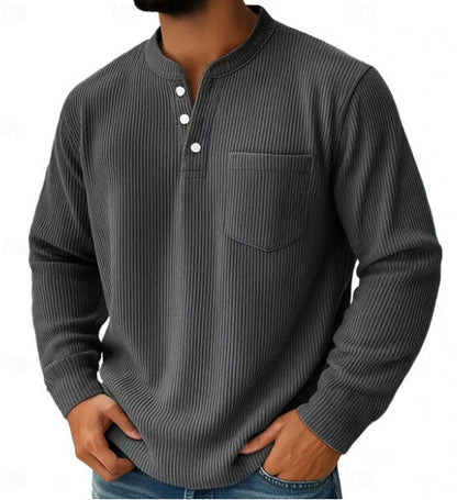 Herren-Henleyshirt aus Waffelstrick mit Brusttasche