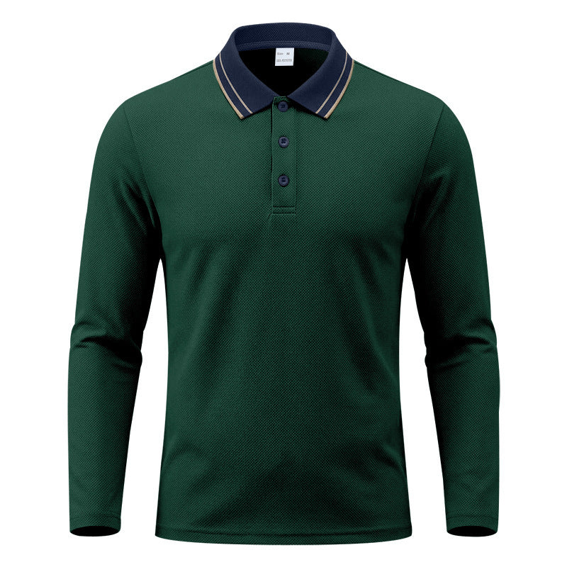 Polo homme à manches longues en piqué, avec col contrastant