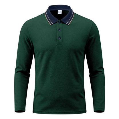 Polo homme à manches longues en piqué, avec col contrastant