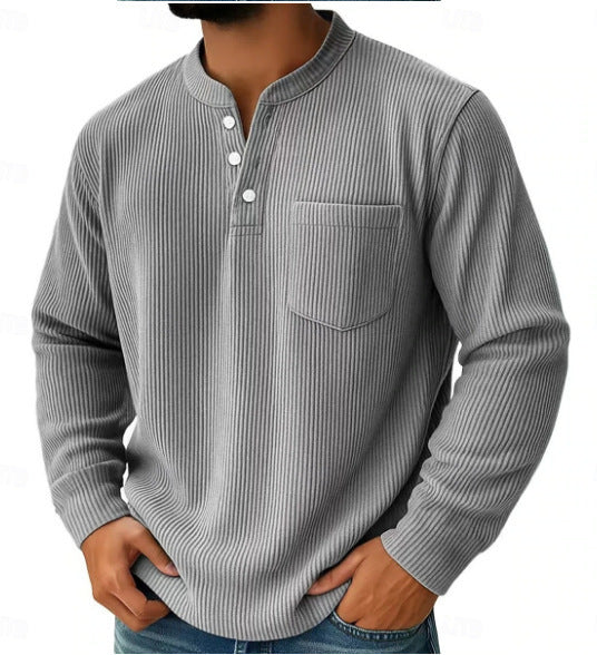 Herren-Henleyshirt aus Waffelstrick mit Brusttasche