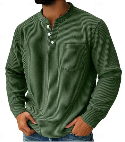 Herren-Henleyshirt aus Waffelstrick mit Brusttasche