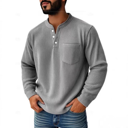 Herren-Henleyshirt aus Waffelstrick mit Brusttasche