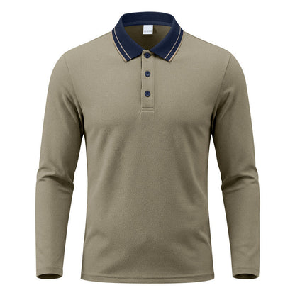 Polo homme à manches longues en piqué, avec col contrastant