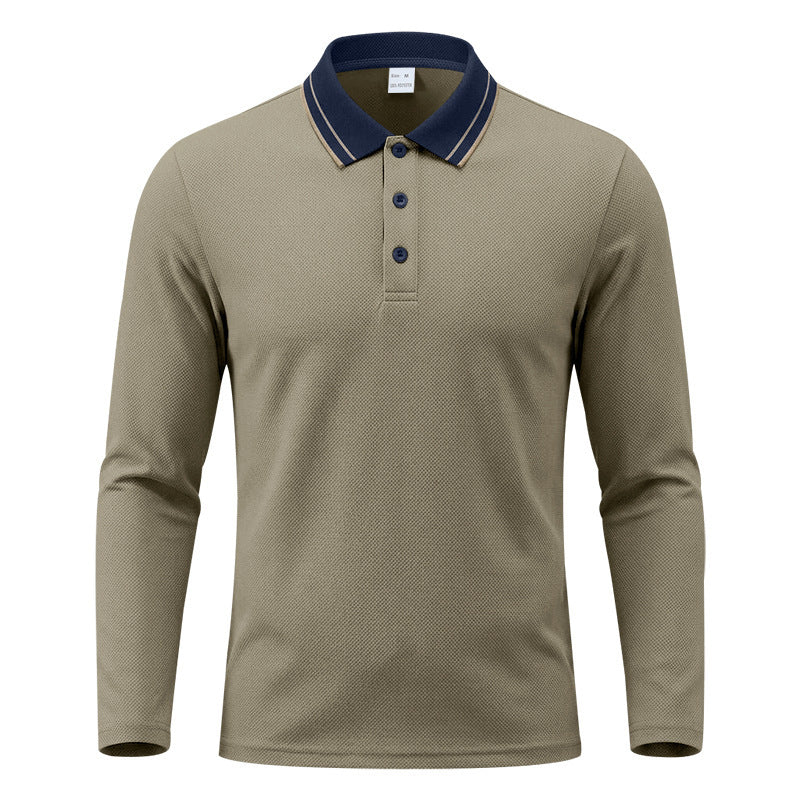 Polo homme à manches longues en piqué, avec col contrastant