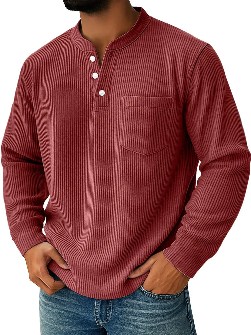 Herren-Henleyshirt aus Waffelstrick mit Brusttasche