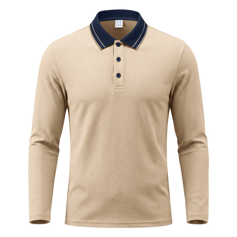 Polo homme à manches longues en piqué, avec col contrastant