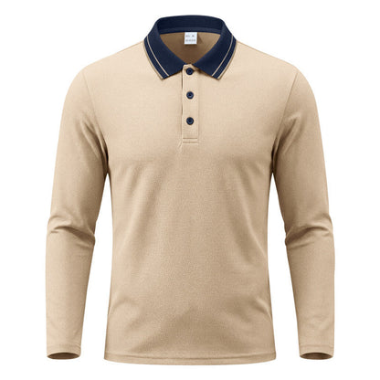 Polo homme à manches longues en piqué, avec col contrastant