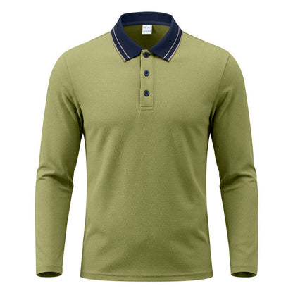 Polo homme à manches longues en piqué, avec col contrastant