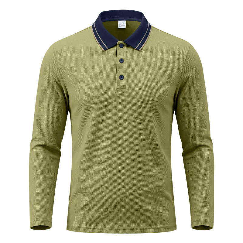 Polo homme à manches longues en piqué, avec col contrastant