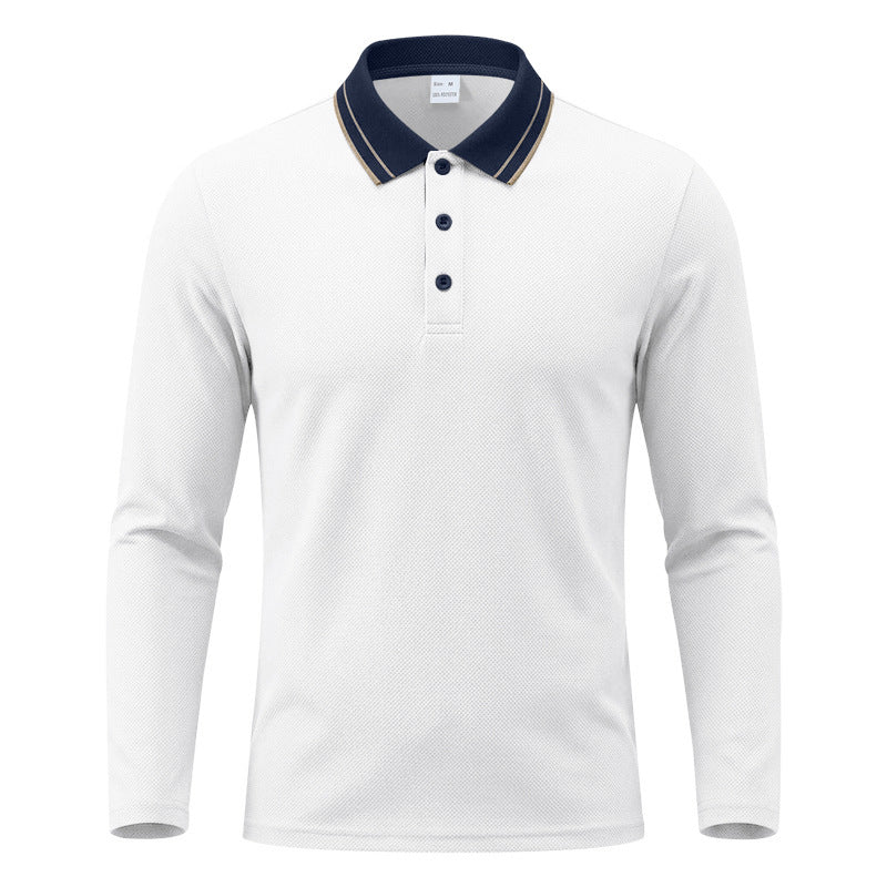 Polo homme à manches longues en piqué, avec col contrastant