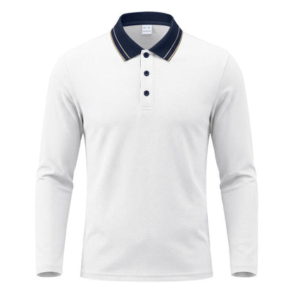 Polo homme à manches longues en piqué, avec col contrastant