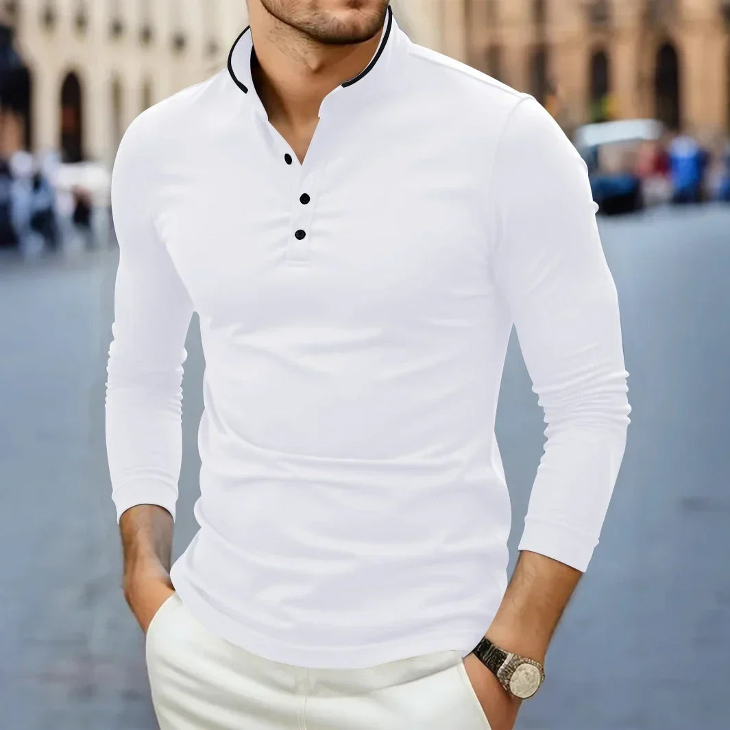 Chemise à col montant et manches longues pour homme Paolo Reni
