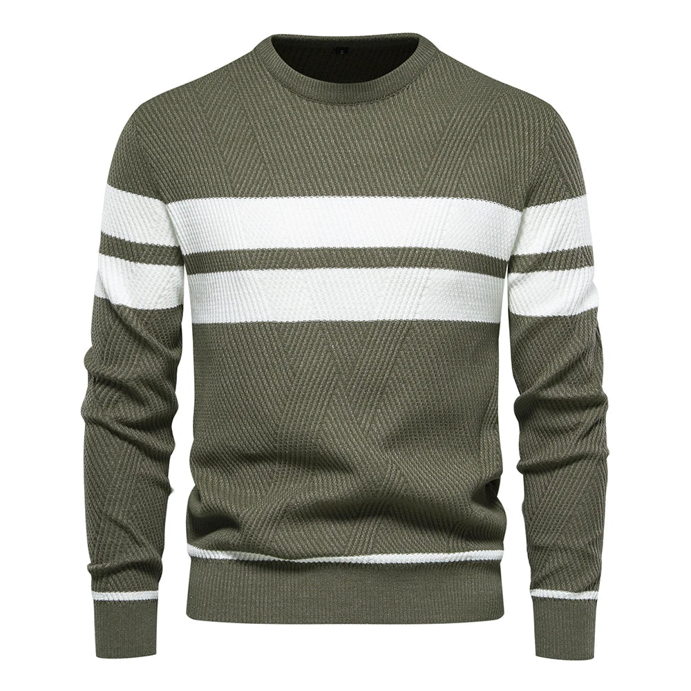 Męski dzianinowy sweter Paul Savin o dopasowanym kroju z okrągłym dekoltem