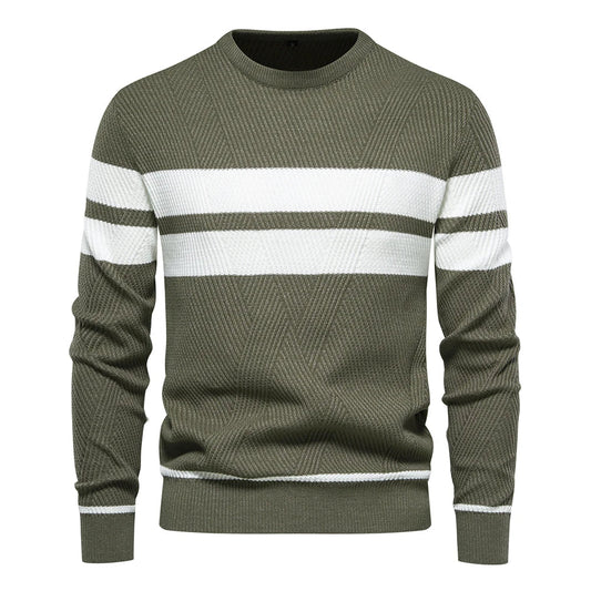 Paul Savin slim fit-striksweater med rund hals til mænd