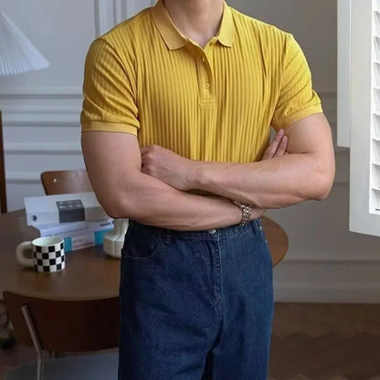 Polo en maille côtelée verticale pour homme Theo Marin