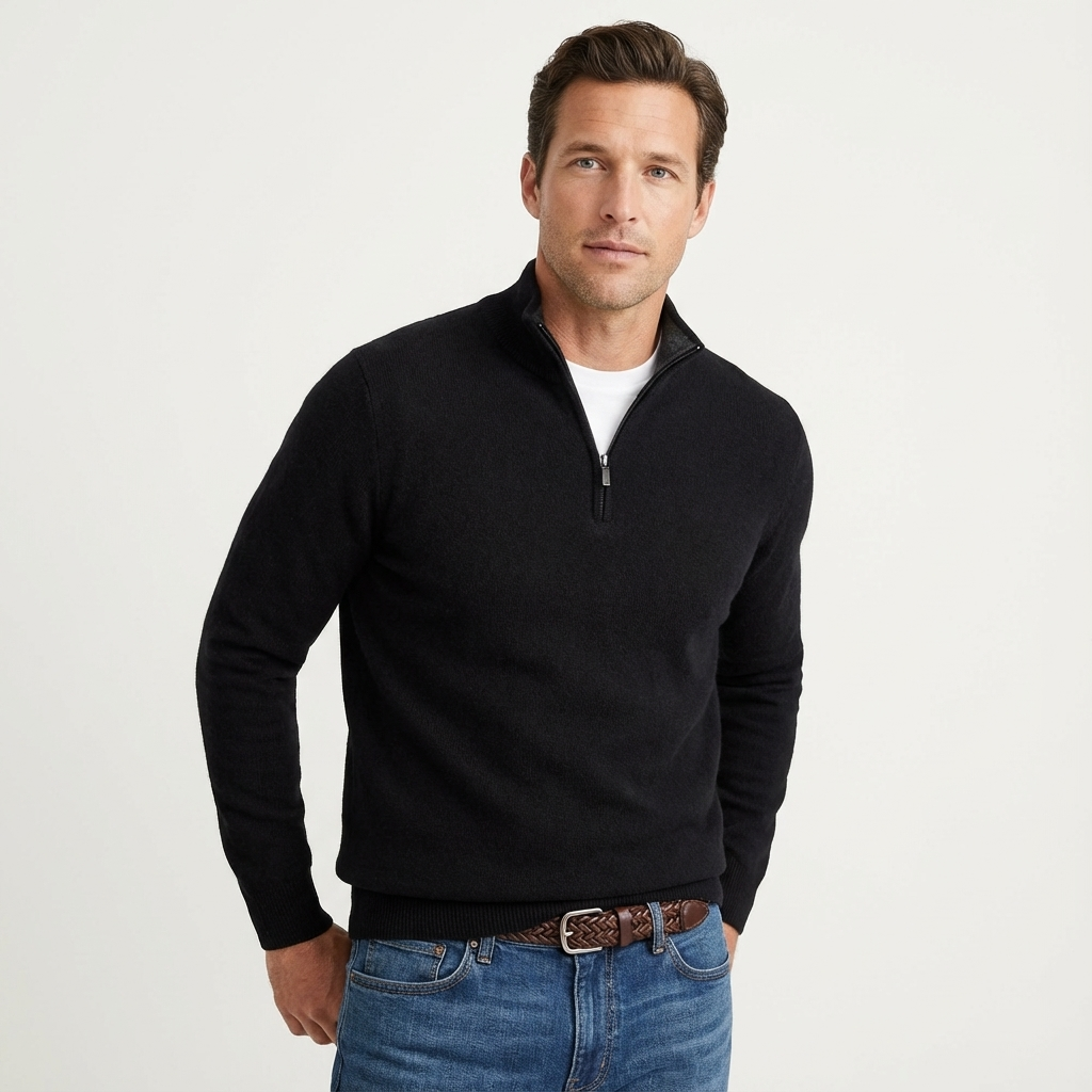 Men's Quarter-Zip Stand Collar Sweater