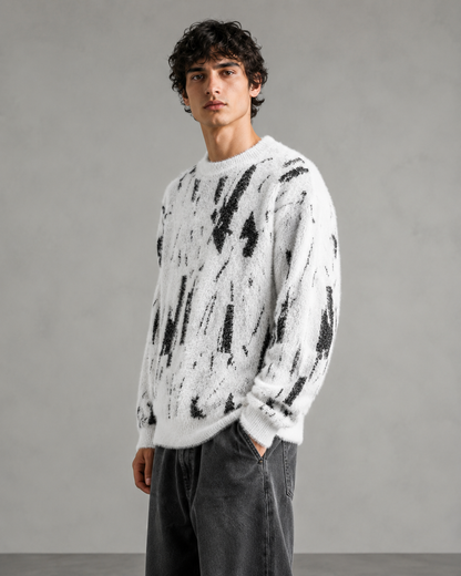 Maglione da uomo in maglia con motivo astratto, effetto peloso e vestibilità comoda