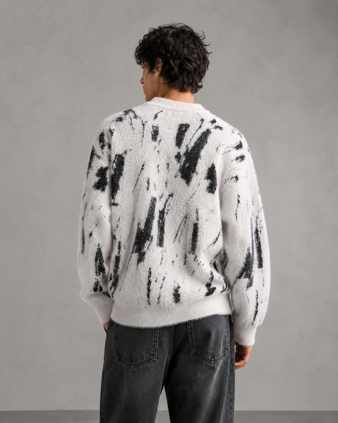 Maglione da uomo in maglia con motivo astratto, effetto peloso e vestibilità comoda