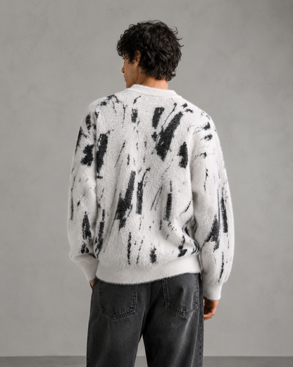 Maglione da uomo in maglia con motivo astratto, effetto peloso e vestibilità comoda