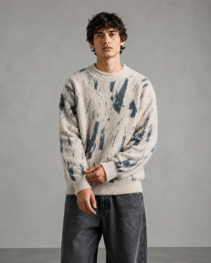 Maglione da uomo in maglia con motivo astratto, effetto peloso e vestibilità comoda