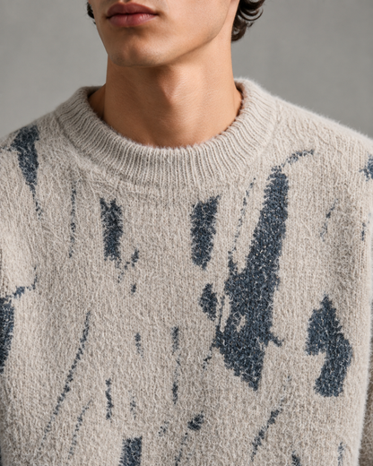 Maglione da uomo in maglia con motivo astratto, effetto peloso e vestibilità comoda