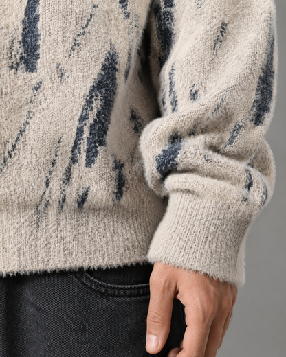 Maglione da uomo in maglia con motivo astratto, effetto peloso e vestibilità comoda