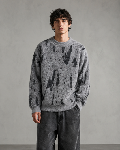 Maglione da uomo in maglia con motivo astratto, effetto peloso e vestibilità comoda