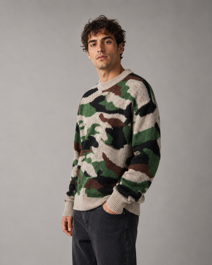 Men's Camo Knit Crew Neck Sweater